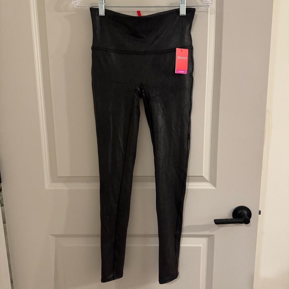 SPANX Shiny Faux-Leather High Waist Leggings - Black